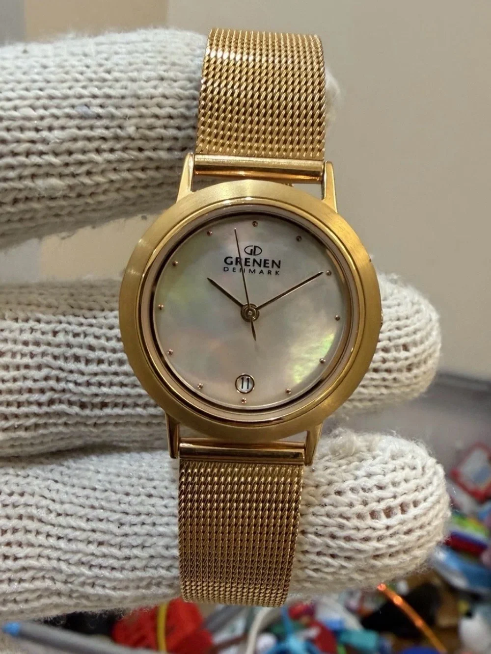 Skagen Grenen M-23SRRW Womens Watch Rose Gold Mesh Band Mother of Pearl Dial